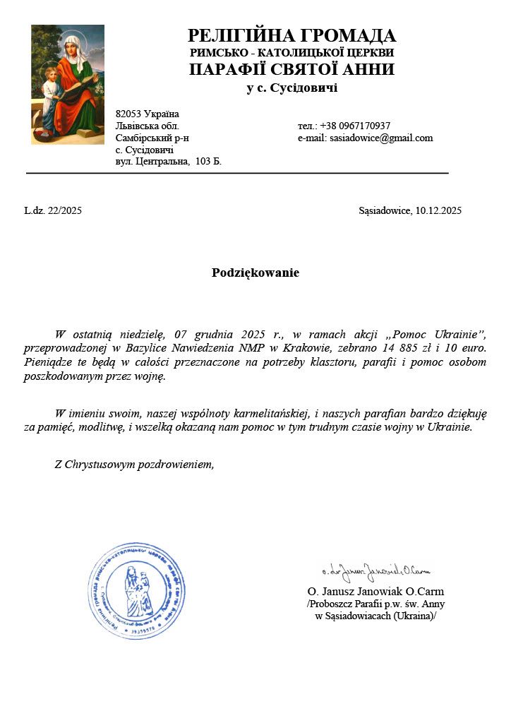 Podziękowania od Braci z Sąsiadowic