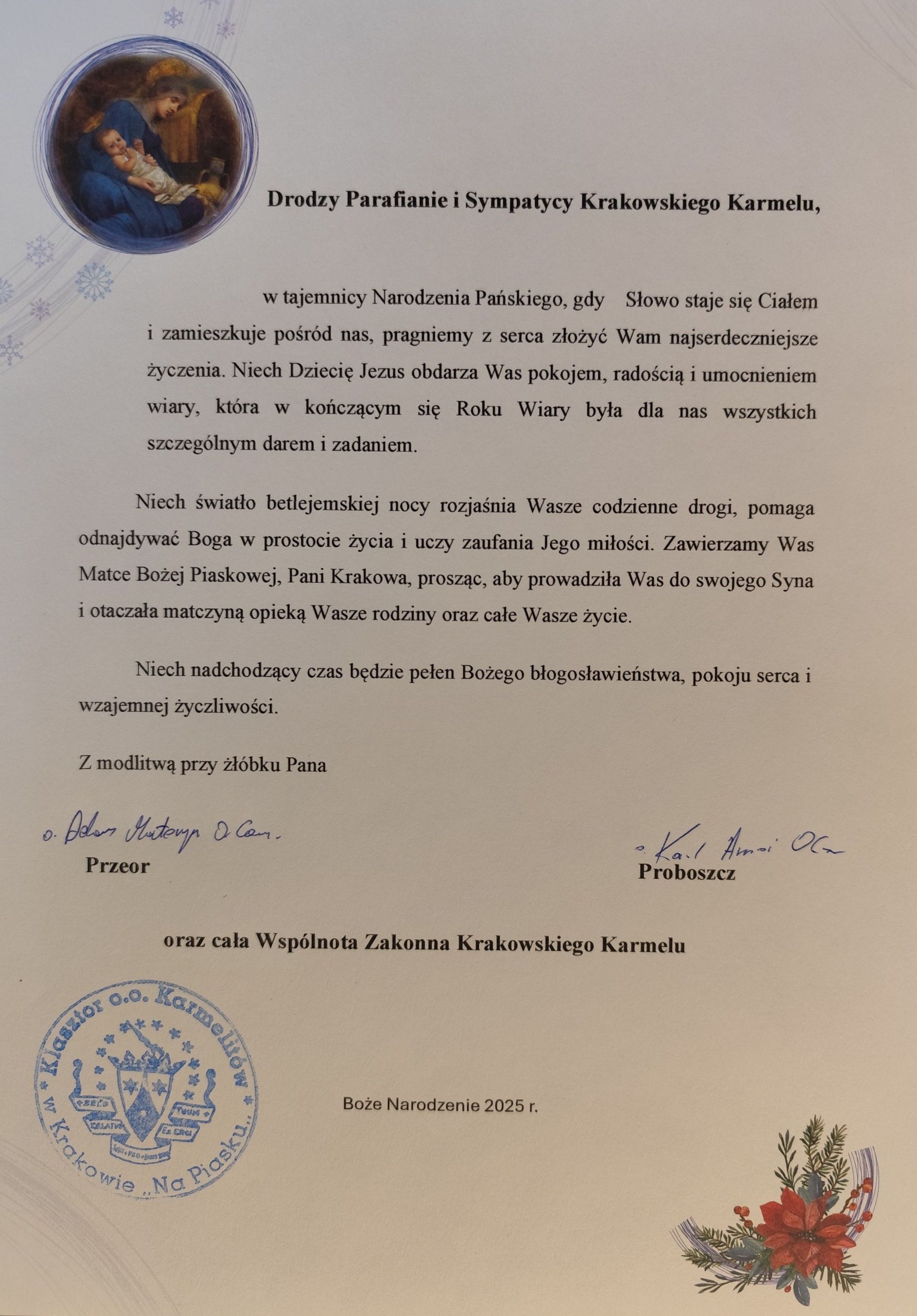 Życzenia Bożonarodzeniowe od całej Wspólnoty krakowskiego Karmelu
