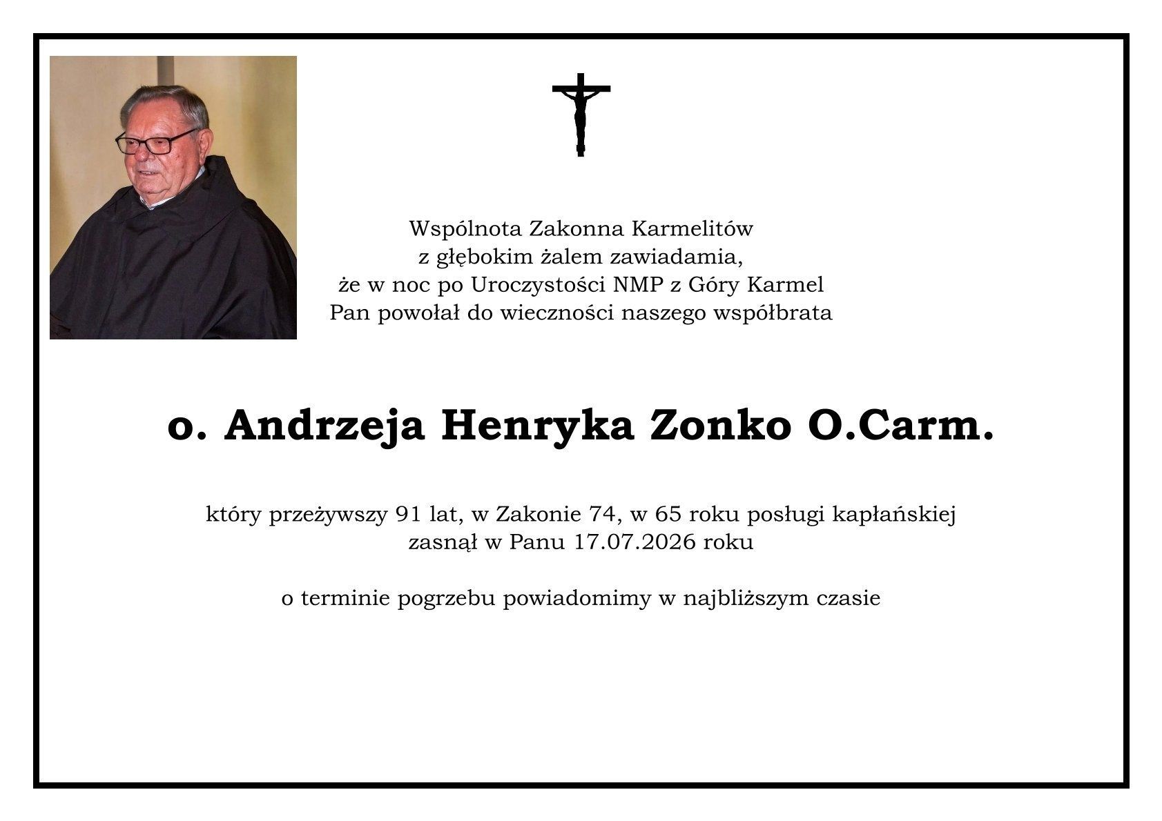 Zmarł śp. o. Andrzej Zonko