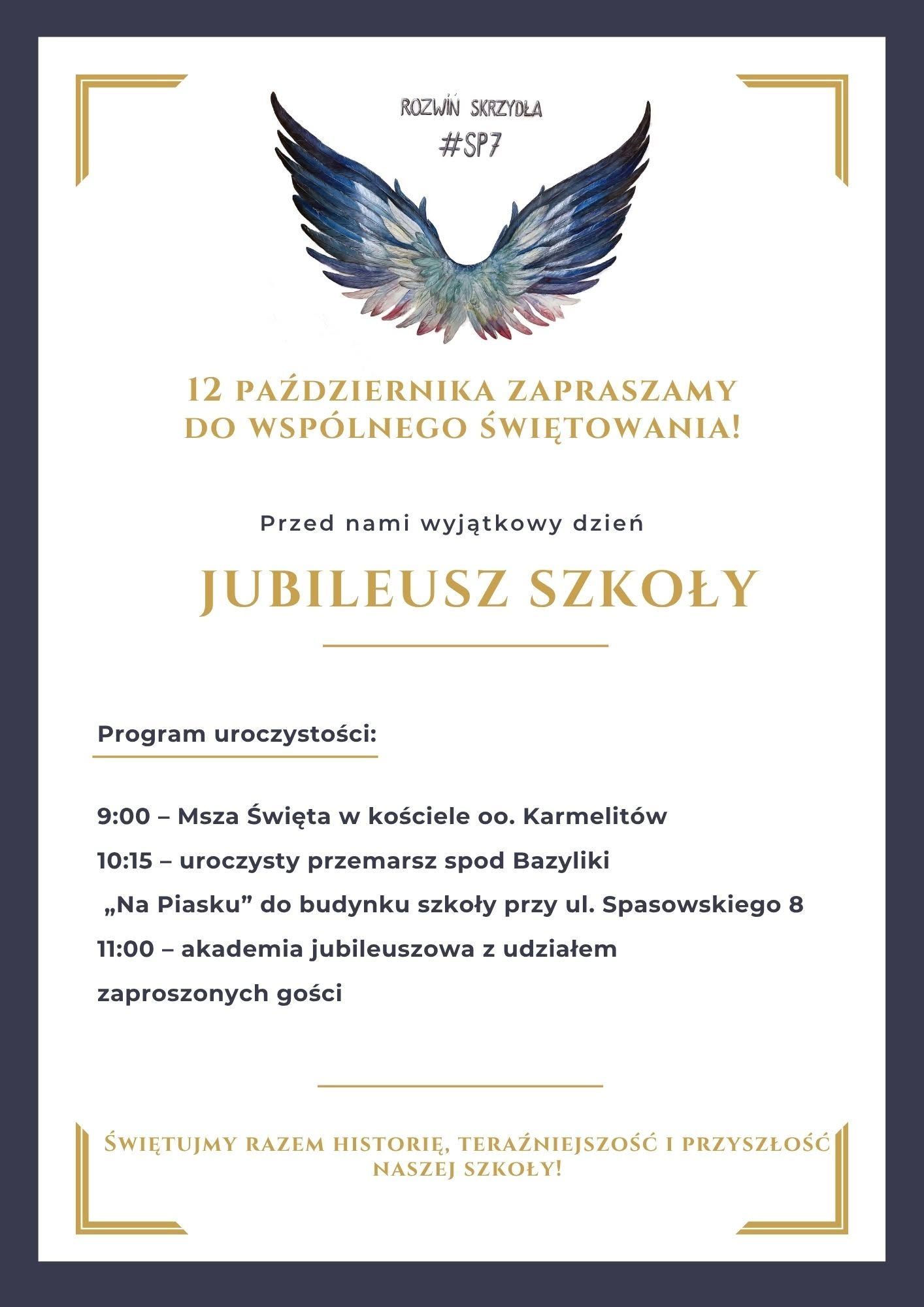 Zaproszenie na jubileusz Szkoły Podstawowej nr 7 im. Wojska Polskiego w Krakowie