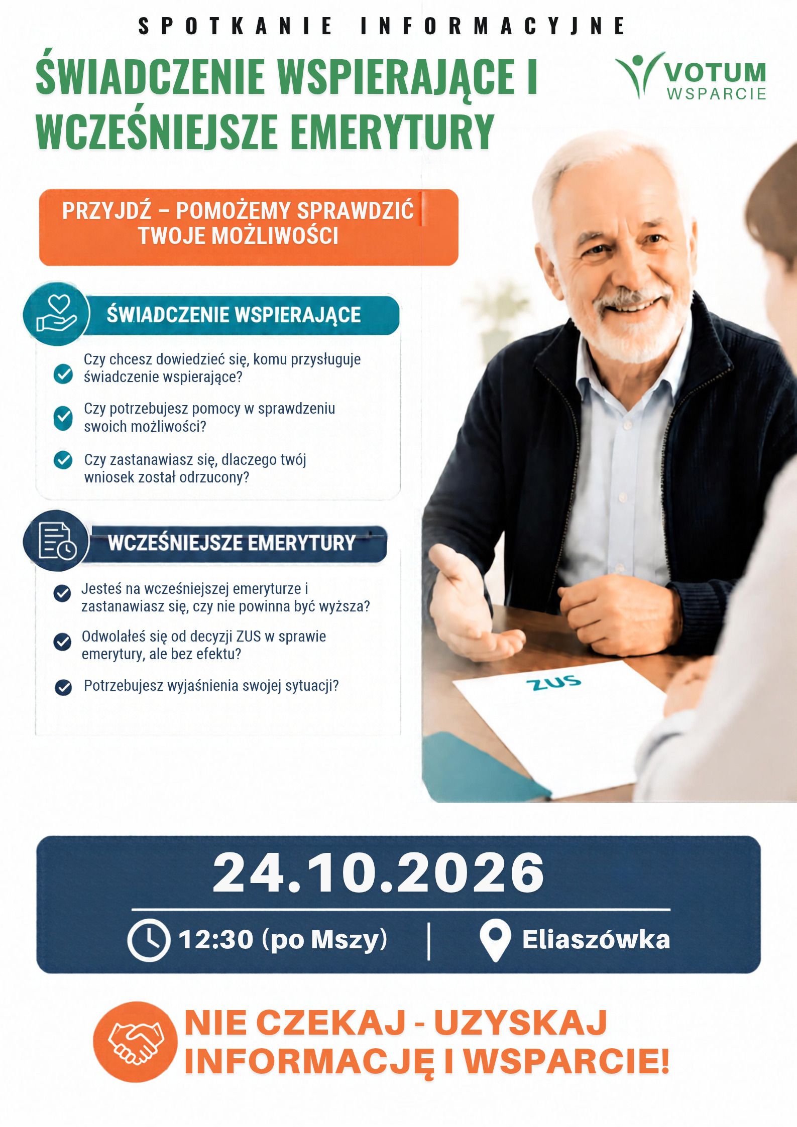 Świadczenie wspierające oraz Wcześniejsze Emerytury – co warto wiedzieć? - spotkanie informacyjne
